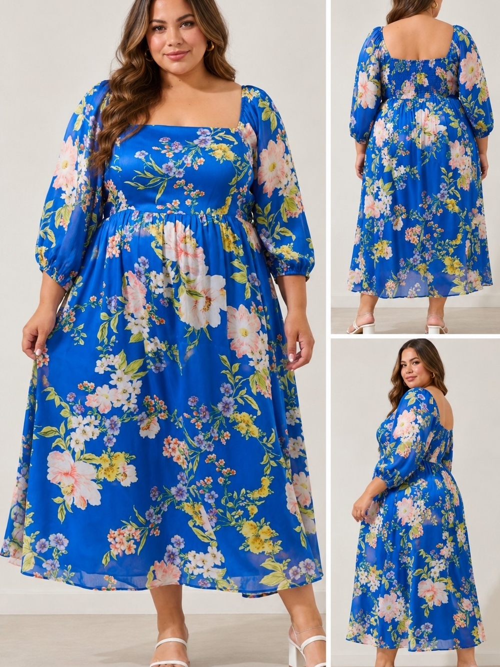 Sugarlips Royal Blue Floral Maxi Dress with Pink & Yellow Blooms